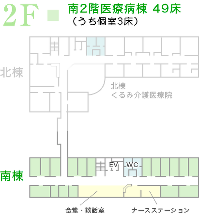 南2階医療病棟 49床（うち個室3床）